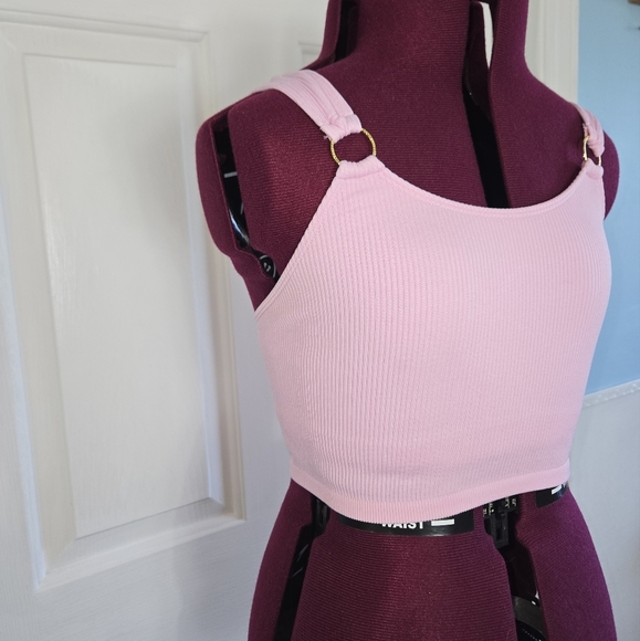 Aerie Small Light Pink Long Line Sports Bralette with Gold Detail - Picture 3 of 11